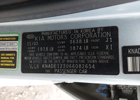 2006 Kia Rio Lx z USA, uszkodzony, nr VIN KNADE123066082654